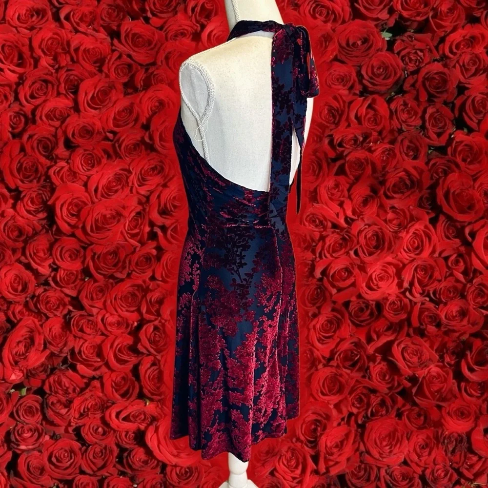 Dress the Population ‘Miranda’ Halterneck Mini Dress in “Burgundy/Black Cherry” - Picture 8 of 16
